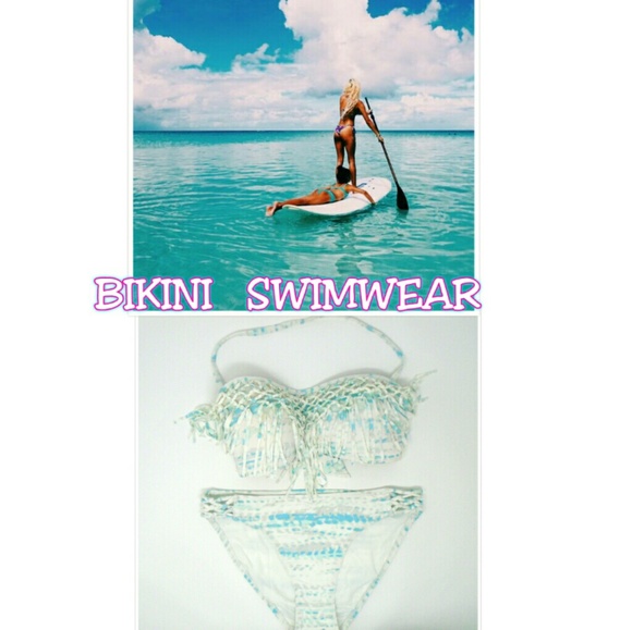 NWT! TIE DYE WHITE & SKY BLUE BIKINI SWIMSUIT - Picture 2 of 6